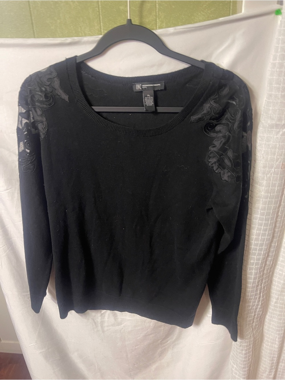 INC black sweater sheer floral appliqué - Picture 5 of 15
